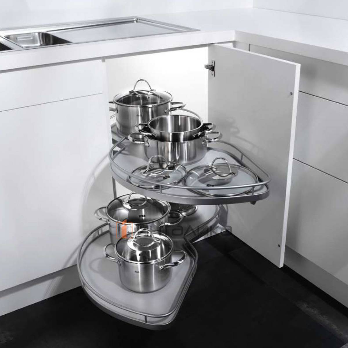 Комплект КЕССЕБЁМЕР / KESSEBOHMER Ле Манс 450, 2 полки Арена Классик, 2 доводчика, антискользящее покрытие, H600-750мм, левый, титан