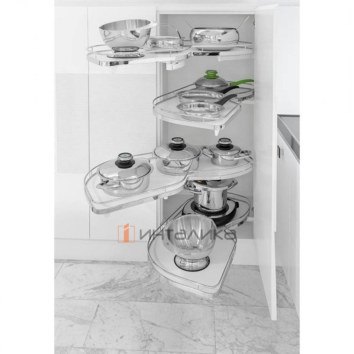 Комплект КЕССЕБЁМЕР / KESSEBOHMER Ле Манс 450, 4 полки Арена Классик, 4 доводчика, антискользящее покрытие, H1265мм, левый, хром