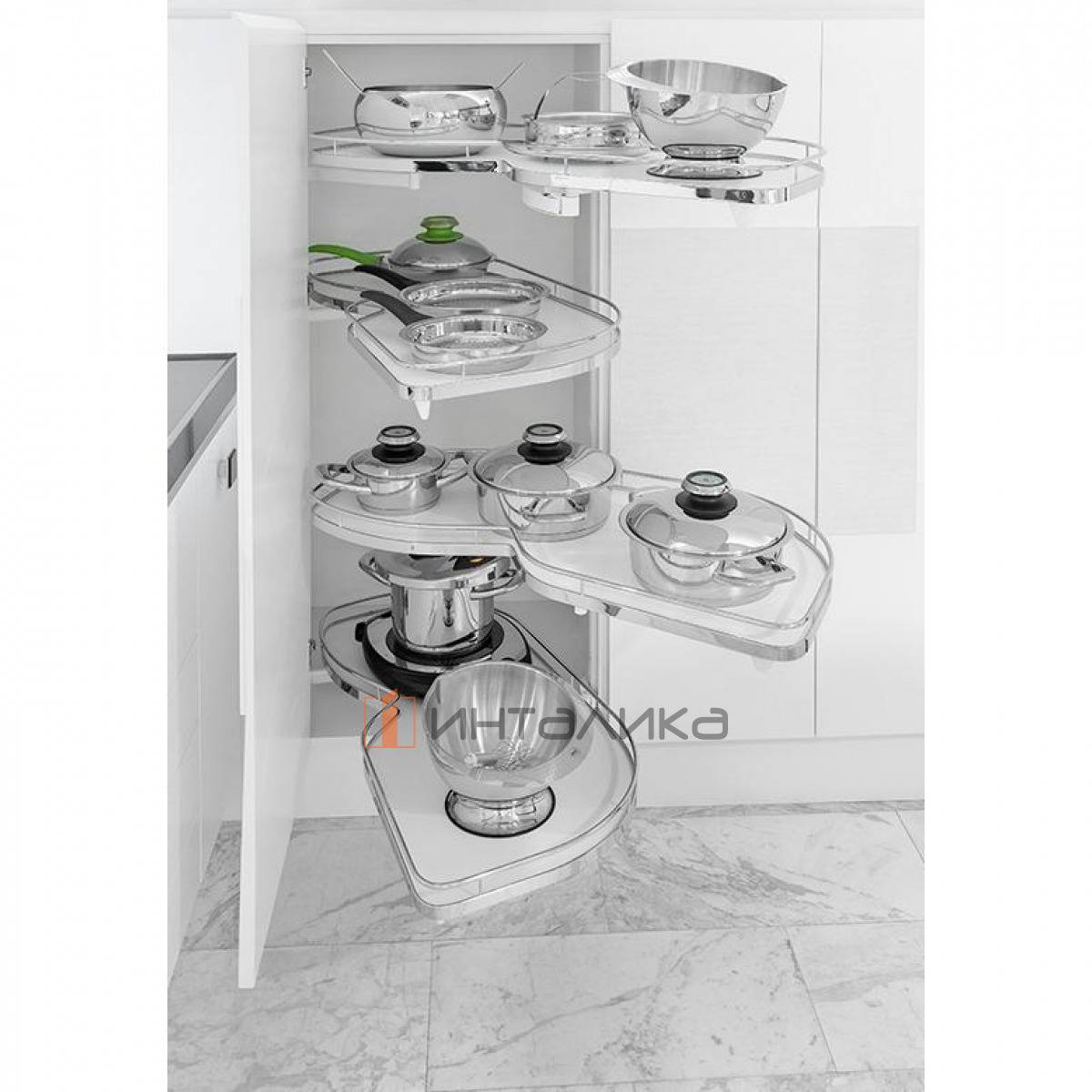 Комплект КЕССЕБЁМЕР / KESSEBOHMER Ле Манс 450, 4 полки Арена Классик, 4 доводчика, антискользящее покрытие, H1265мм, правый, хром