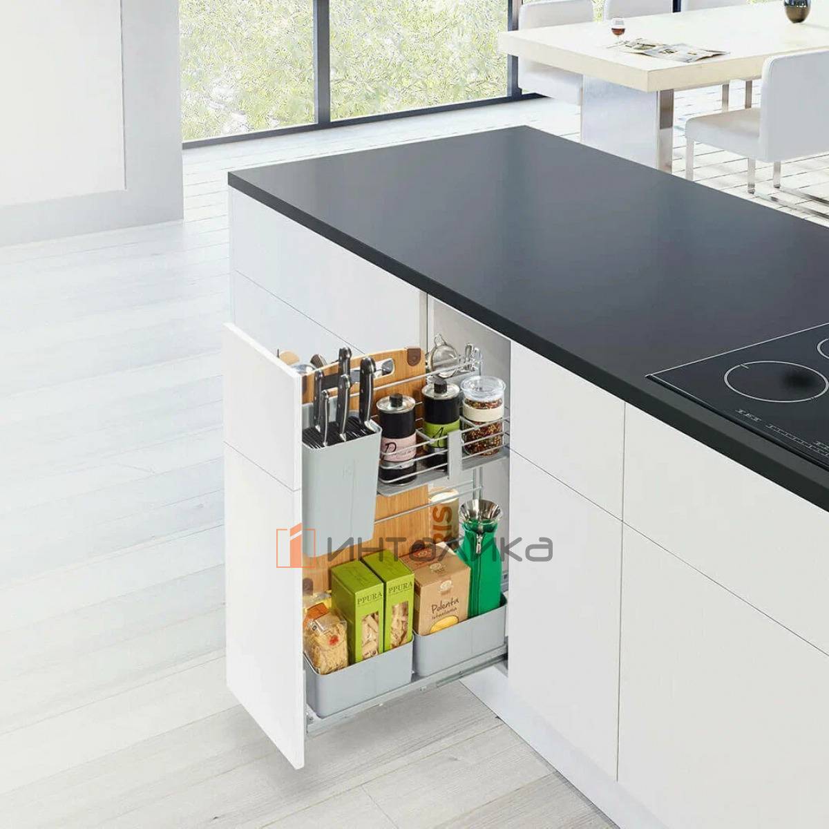 Выдвижной механизм КЕССЕБЁМЕР / KESSEBOHMER Кукинг Агент 300, плавное закрывание, 260х489х625, титан