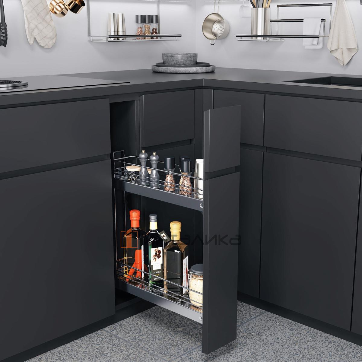 Бутылочница КЕССЕБЁМЕР / KESSEBOHMER №15, 2 полки Арена Классик, с доводчиком на закрывание, 150х500х540, G12, хром