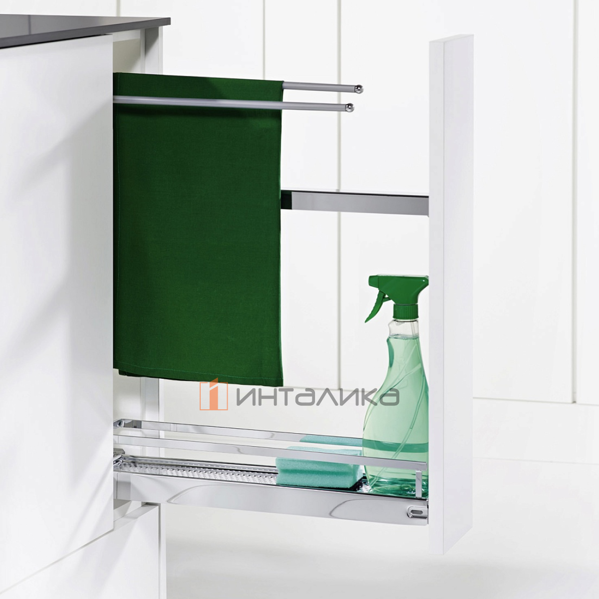 Бутылочница КЕССЕБЁМЕР / KESSEBOHMER №15, с полотенцедержателем, 1 полка Арена Классик, с доводчиком на закрывание, 150х500х590, G10, хром