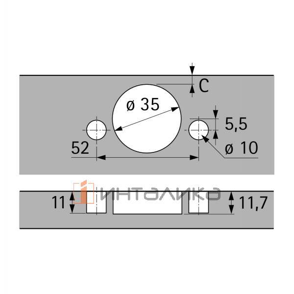 Петля HETTICH Интермат / Intermat 9973 (B12.5) 110°, для дверей 15-25 мм, накладная, без пружины, Ø35, под саморезы, никель