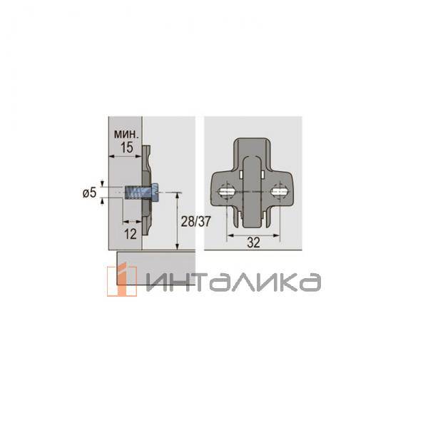 Монтажная планка крестообразная HETTICH 8099 для Сенсис / Sensys и Интермат / Intermat, LR28, D0, с предустановленными евровинтами
