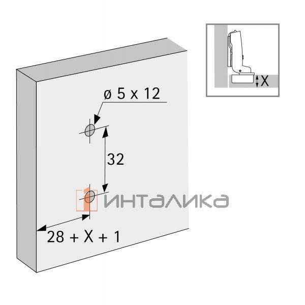 Монтажная планка крестообразная HETTICH 8099 для Сенсис / Sensys и Интермат / Intermat, LR28, D3, с предустановленными евровинтами