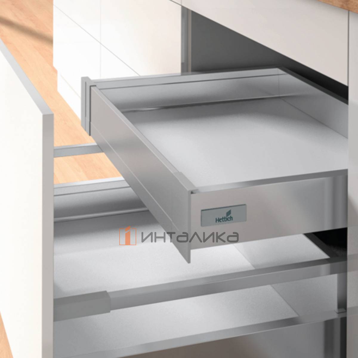 Внутренний ящик HETTICH ИнноТех Атира Квадро V6 Бесшумное закрывание / InnoTech Atira Quadro V6 Silent System, полное выдвижение, B450, H70, NL350, G30, серебристый