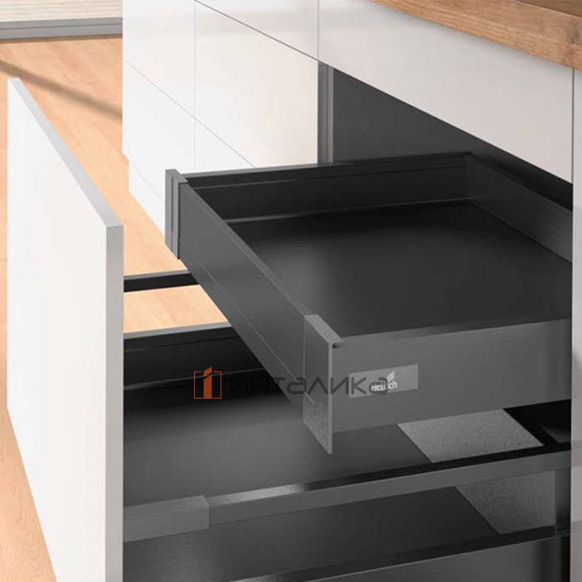 Внутренний ящик HETTICH ИнноТех Атира Квадро 25 Бесшумное закрывание / InnoTech Atira Quadro 25 Silent System, частичное выдвижение, B600, H70, NL260, G25, антрацит