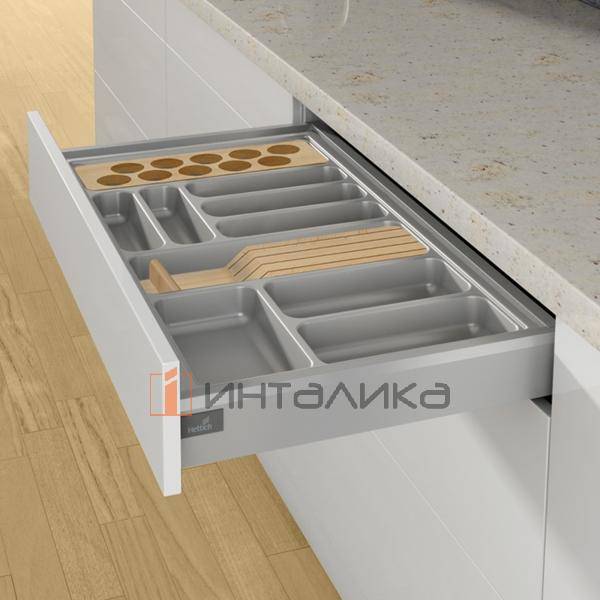 Организация HETTICH ОргаТрей /OrgaTray 440 для ящиков ИнноТех Атира / InnoTech Atira, АванТех Ю / AvanTech You и АркиТех / ArciTech, B351-400, T370-440, H55, пластик, серебристый