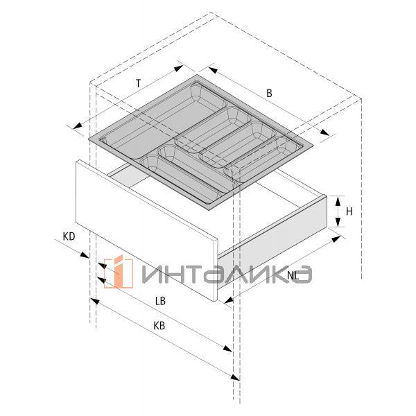 Организация HETTICH ОргаТрей /OrgaTray 440 для ящиков ИнноТех Атира / InnoTech Atira, АванТех Ю / AvanTech You и АркиТех / ArciTech, B251-300, T370-440, H55, пластик, белый