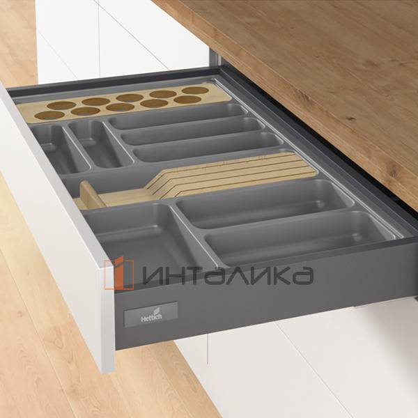 Организация HETTICH ОргаТрей /OrgaTray 440 для ящиков ИнноТех Атира / InnoTech Atira, АванТех Ю / AvanTech You и АркиТех / ArciTech, B801-900, T441-520, H55, пластик, антрацит