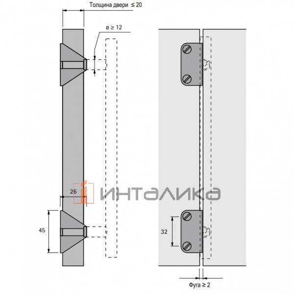 Адаптер ручки для складных дверей HETTICH, хром матовый