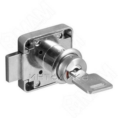 Замок с индикатором для 1-ой двери, выдвижной, 1 оборот, мет. ключ, хром