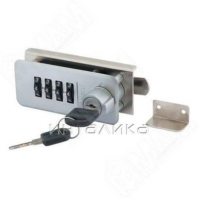 Замок поворотный, с механическим кодом, ARMSTRONG, для одной распашной деревянной двери, толщина фасада 10-25мм, монтаж со сверлением 38,5 Х 88мм и без, правый, хром матовый