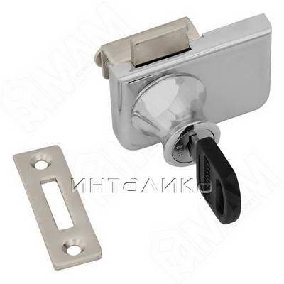 Замок-ручка для 2-х дверей, без сверления, выдвижной   отв. планка, "мастер-ключ", хром