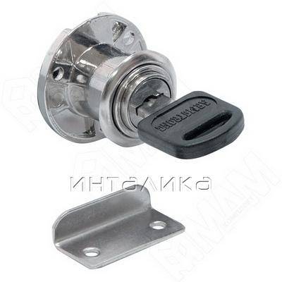 Замок для 1-ой двери, кнопочно-поворотный   отв. планка, хром