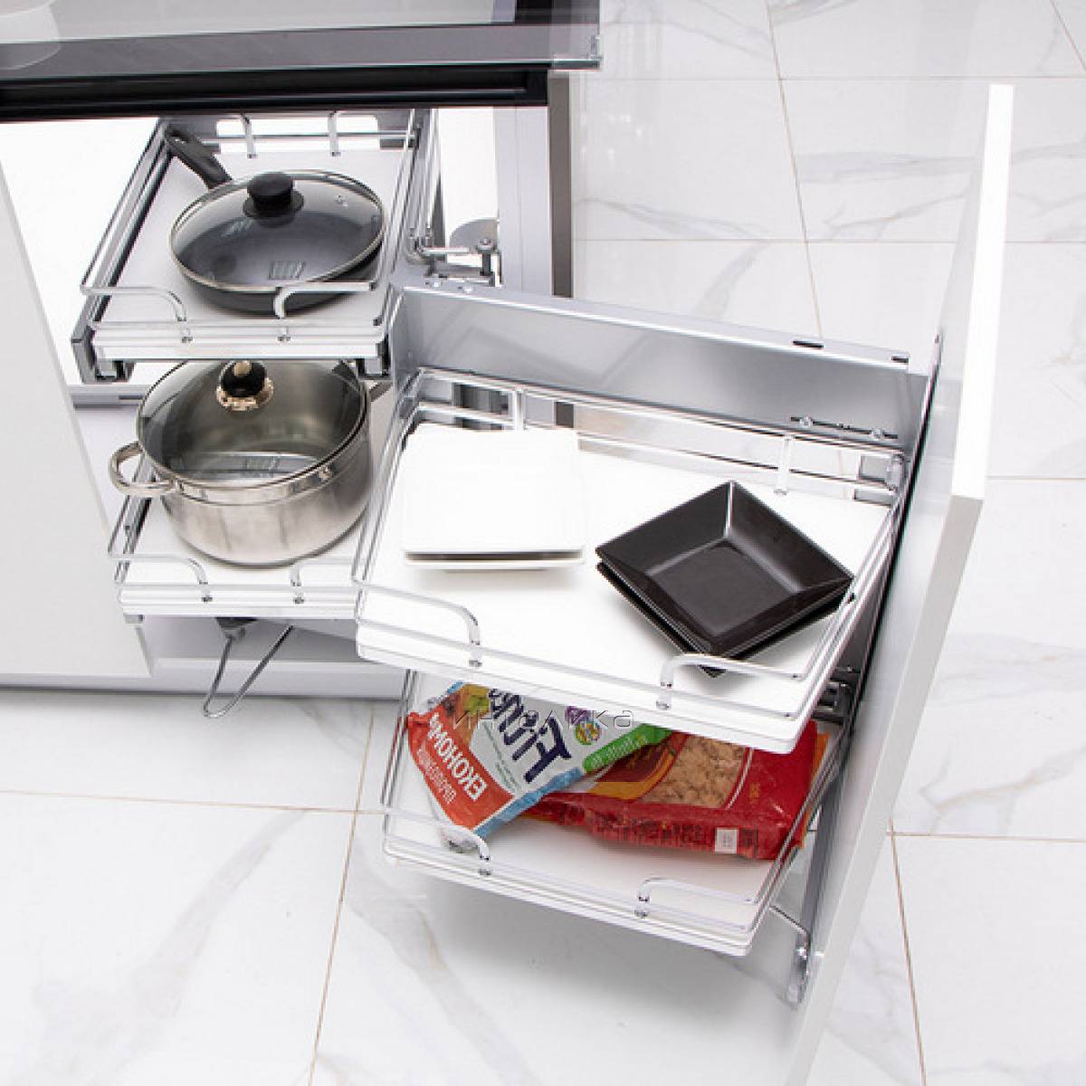 GALAXY Волшебный уголок правый, выдв. корзины и фасад с плавным закрыванием