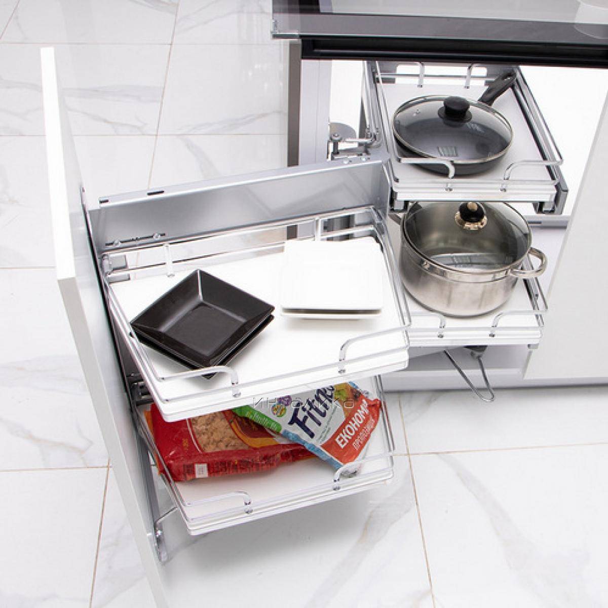 GALAXY Волшебный уголок левый, выдв. корзины и фасад с плавным закрыванием