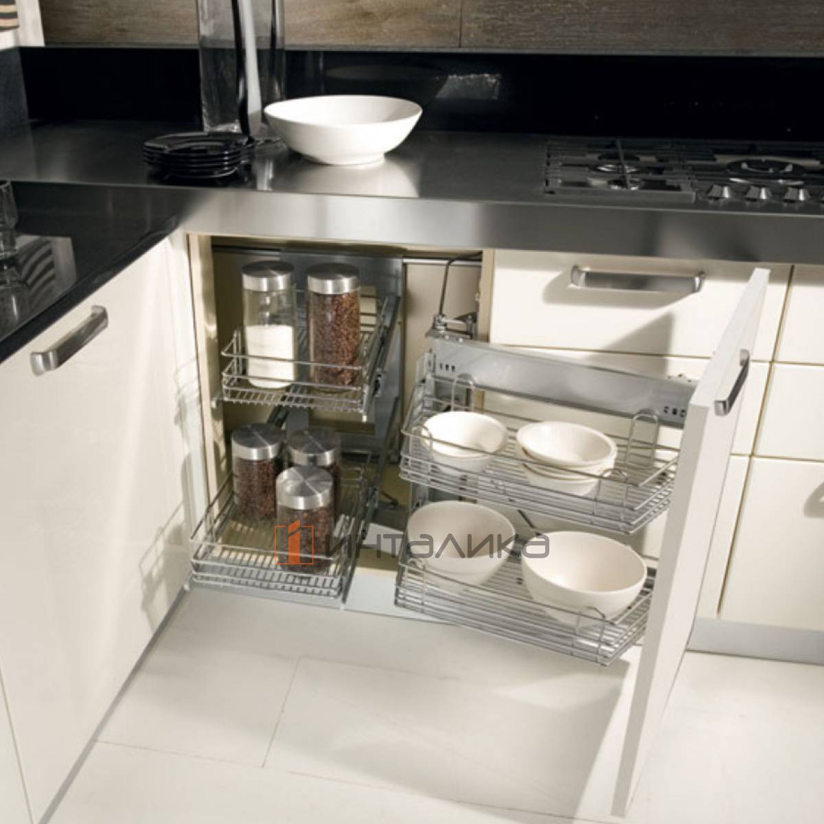 ROUND Волшебный уголок с выдвижными корзинами с плавным закрыванием, правый