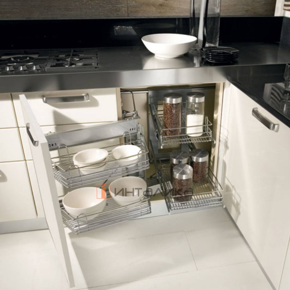 ROUND Волшебный уголок с выдвижными корзинами с плавным закрыванием, левый