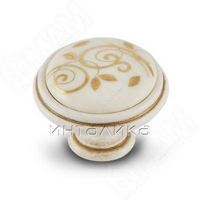 Ручка-кнопка D35мм cлоновая кость/золото винтаж керамика золотые узоры