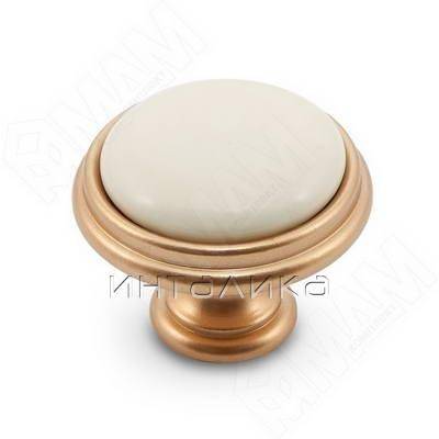 Ручка-кнопка D35мм золото матовое Милан/керамика молочная