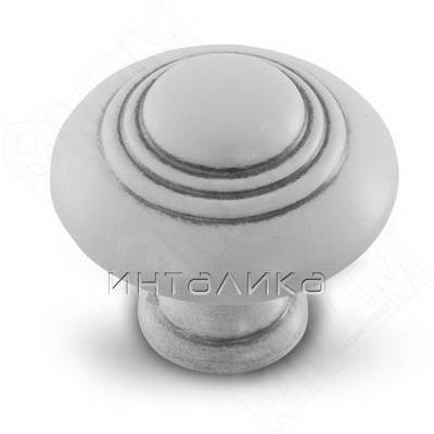 Ручка-кнопка D30мм белый/серебро винтаж