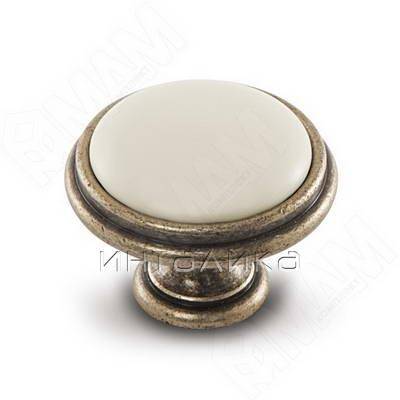 Ручка-кнопка D35мм бронза состаренная/керамика молочная