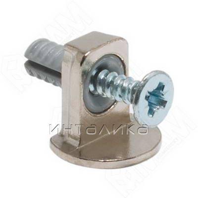 MAORI Опора полкодержателя для деревянных полок толщиной от 16 мм с фиксацией, с дюбелем и саморезом, никель