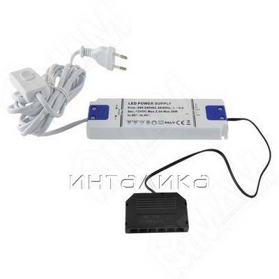 Блок питания с терминалом розеток 6 шт., тип "LED" и сетевым проводом, AC-230/DC-12V, IP31, 30W