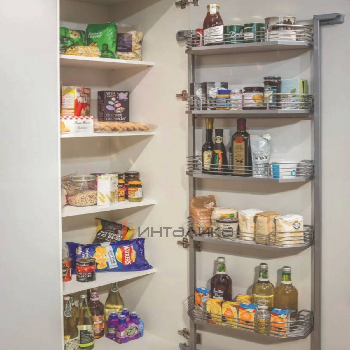 Распашной шкаф-колонна КЕССЕБЁМЕР / KESSEBOHMER Тандем Сайд 500, 5 полок Арена Классик, Антислип, H1700, G25, хром