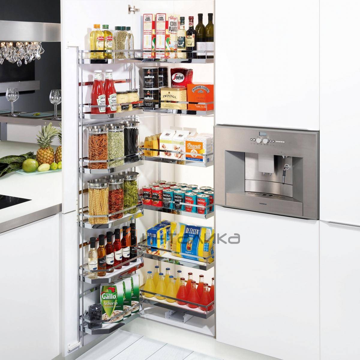 Распашной шкаф-колонна КЕССЕБЁМЕР / KESSEBOHMER Тандем II 500, 10 полок Арена Классик, с доводчиком на закрывание, Антислип, H1700, G85, серый/хром