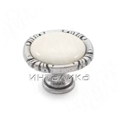 Ручка-кнопка серебро состаренное/керамика молочная (WPO.48.01.00.000.E8)