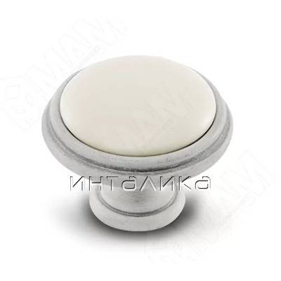 Ручка-кнопка D35мм белый/серебро винтаж керамика (WPO.77.01.00.000.V4)