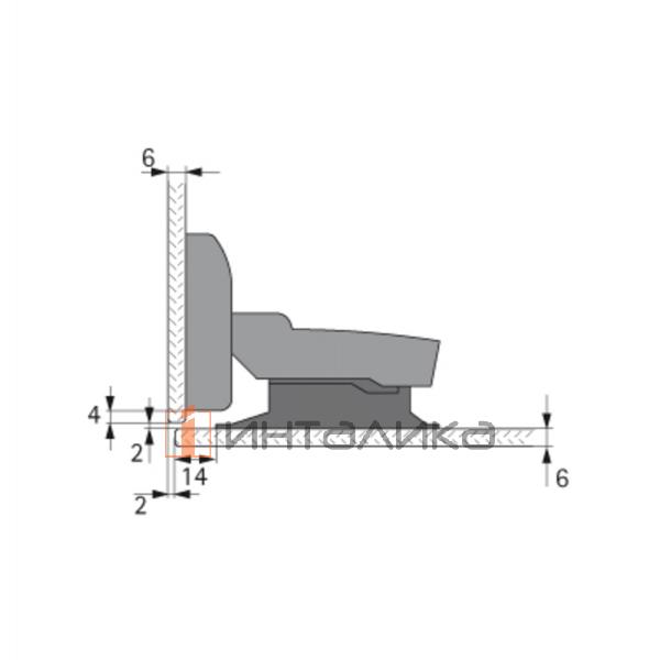 Петля HETTICH Сенсис / Sensys 8645i (B4) 110°, для стеклянных дверей, с доводчиком, под приклеивание, никель