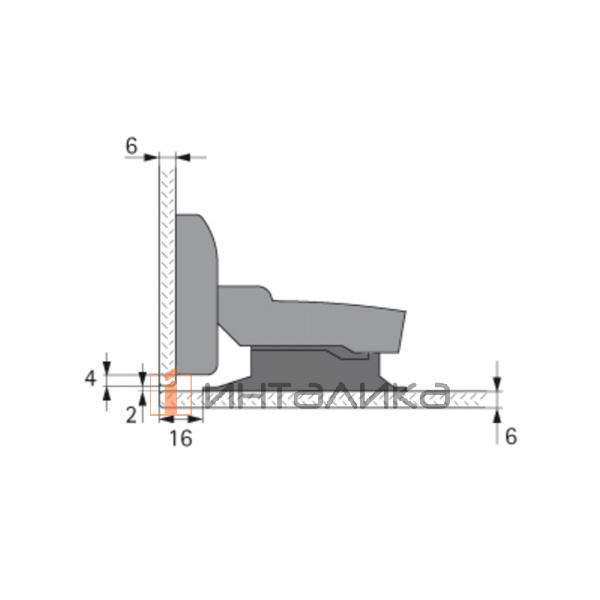 Петля HETTICH Сенсис / Sensys 8645i (B4) 110°, для стеклянных дверей, с доводчиком, под приклеивание, никель