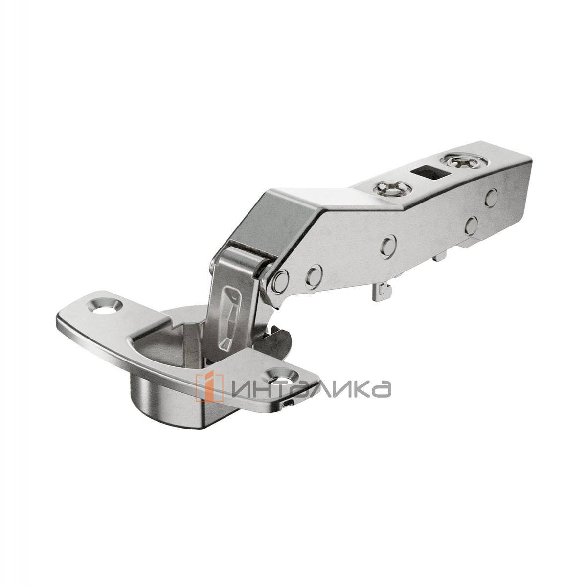 Петля HETTICH Сенсис / Sensys 8669 W30 (B2) 95°, угловая, для дверей 15-28 мм, накладная, без пружины, Ø35, под саморезы, никель