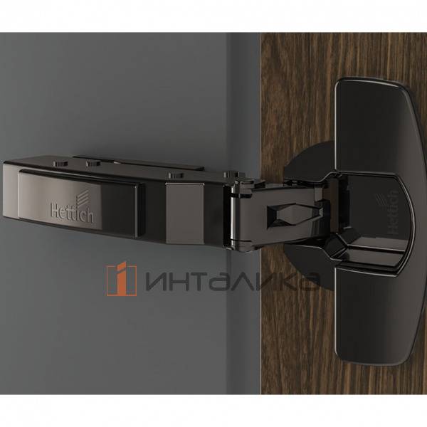 Петля HETTICH Сенсис / Sensys 8675 (B12.5) 110°, для дверей 15-24 мм, накладная, без пружины, Ø35, под саморезы, черный обсидиан