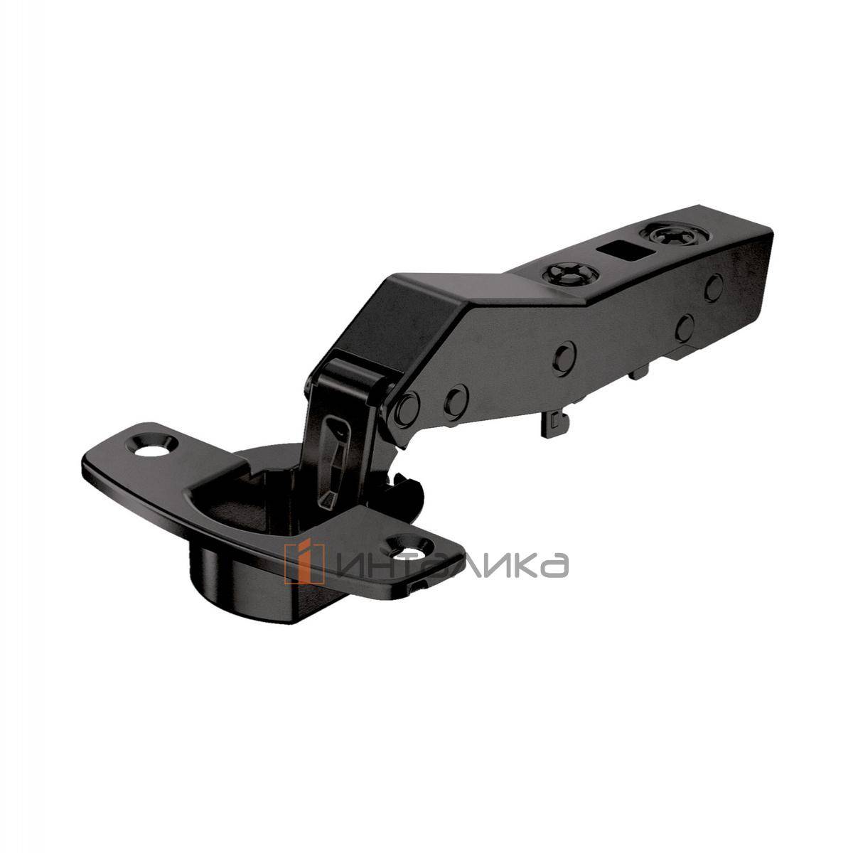 Петля HETTICH Сенсис / Sensys 8669 W30 (B2) 95°, угловая, для дверей 15-28 мм, накладная, без пружины, Ø35, под саморезы, черный обсидиан