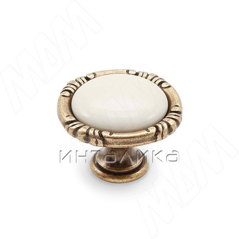 Ручка-кнопка бронза состаренная/керамика молочная (WPO.48.01.00.000.D1)