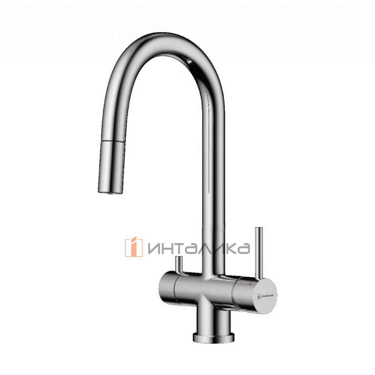 Смеситель Omoikiri AKITA-S однорычажный, с выводом питьевой воды, с гибким шлангом, хром