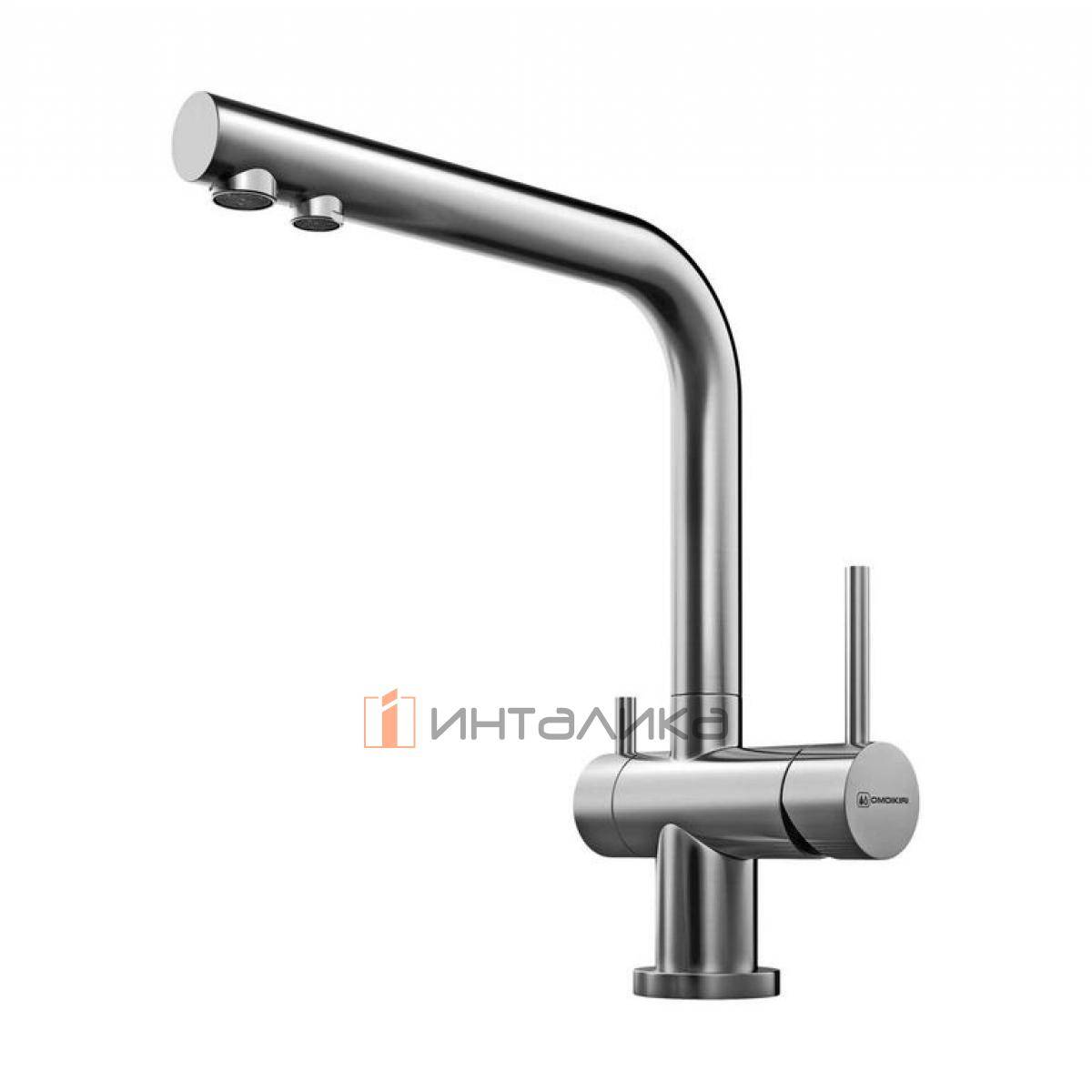 Смеситель Omoikiri NAGANO однорычажный, с выводом питьевой воды, нержавеющая сталь