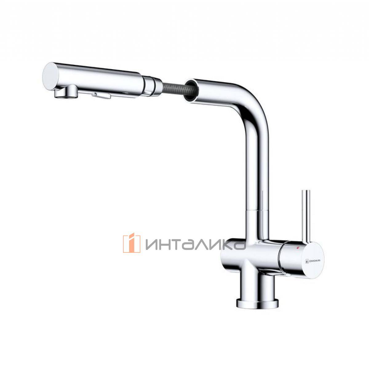 Смеситель Omoikiri KORIYAMA однорычажный, с выдвижным душем, нержавеющая сталь