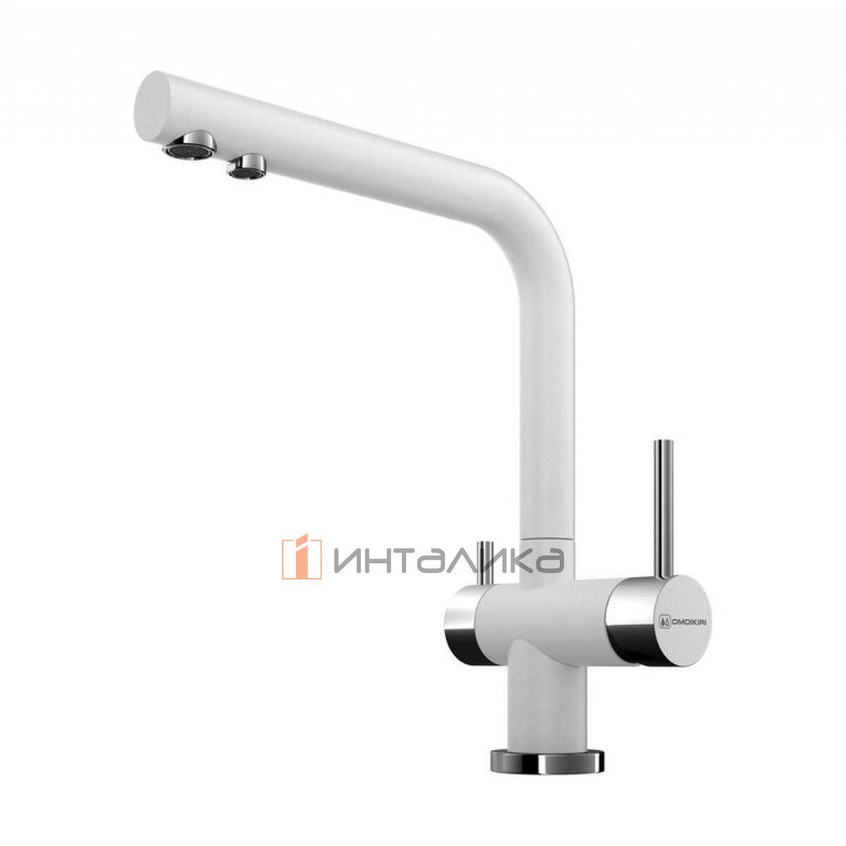 Смеситель Omoikiri NAGANO однорычажный, с выводом питьевой воды, белый