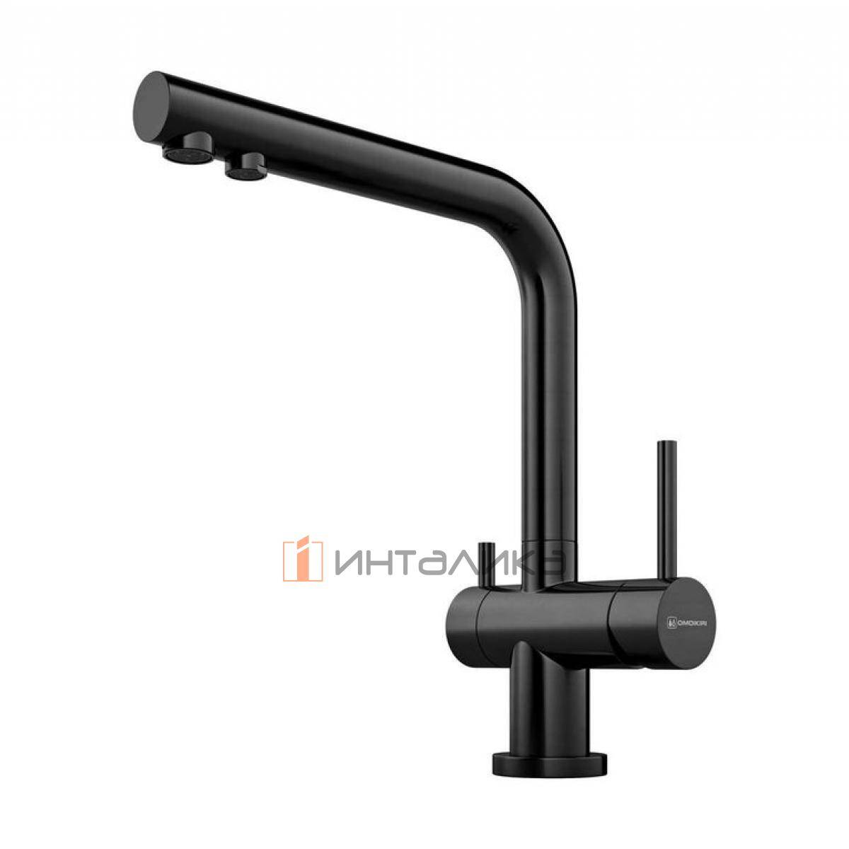 Смеситель Omoikiri NAGANO однорычажный, с выводом питьевой воды, вороненая сталь