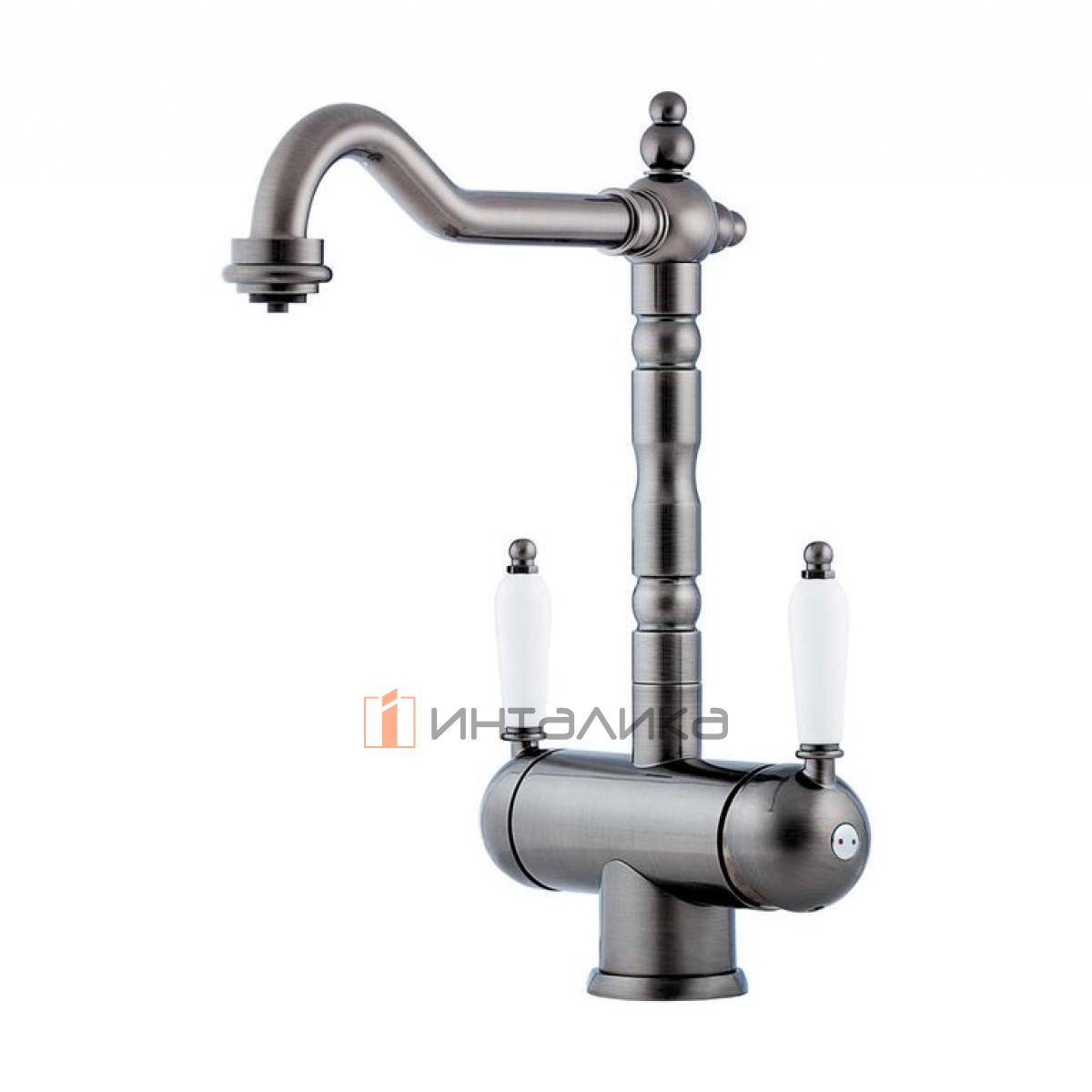 Смеситель Omoikiri AMAGASAKI двухрычажный, с выводом для питьевой воды, античное серебро