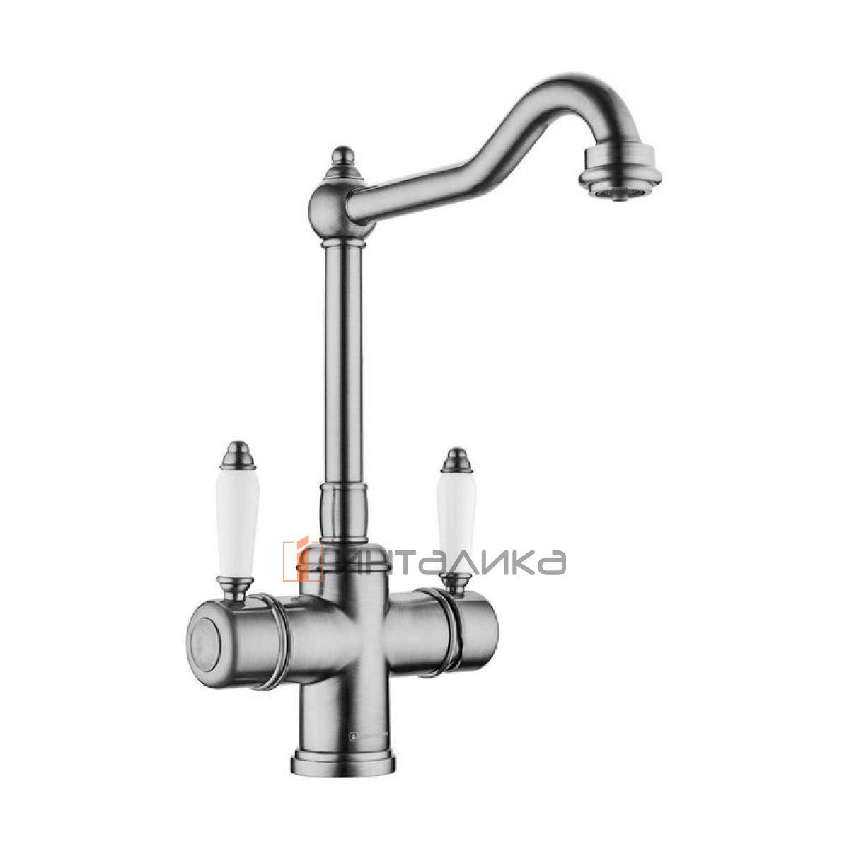 Смеситель Omoikiri TOTTORI двухрычажный, с выводом для питьевой воды, античное серебро