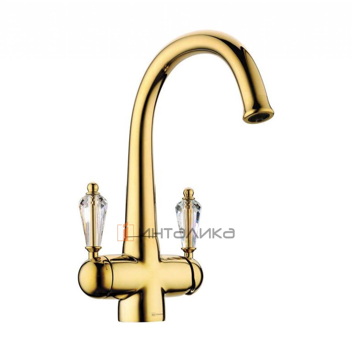 Смеситель Omoikiri OKINAWA 2 двухрычажный, с выводом для питьевой воды, золото | кристаллы Swarovski