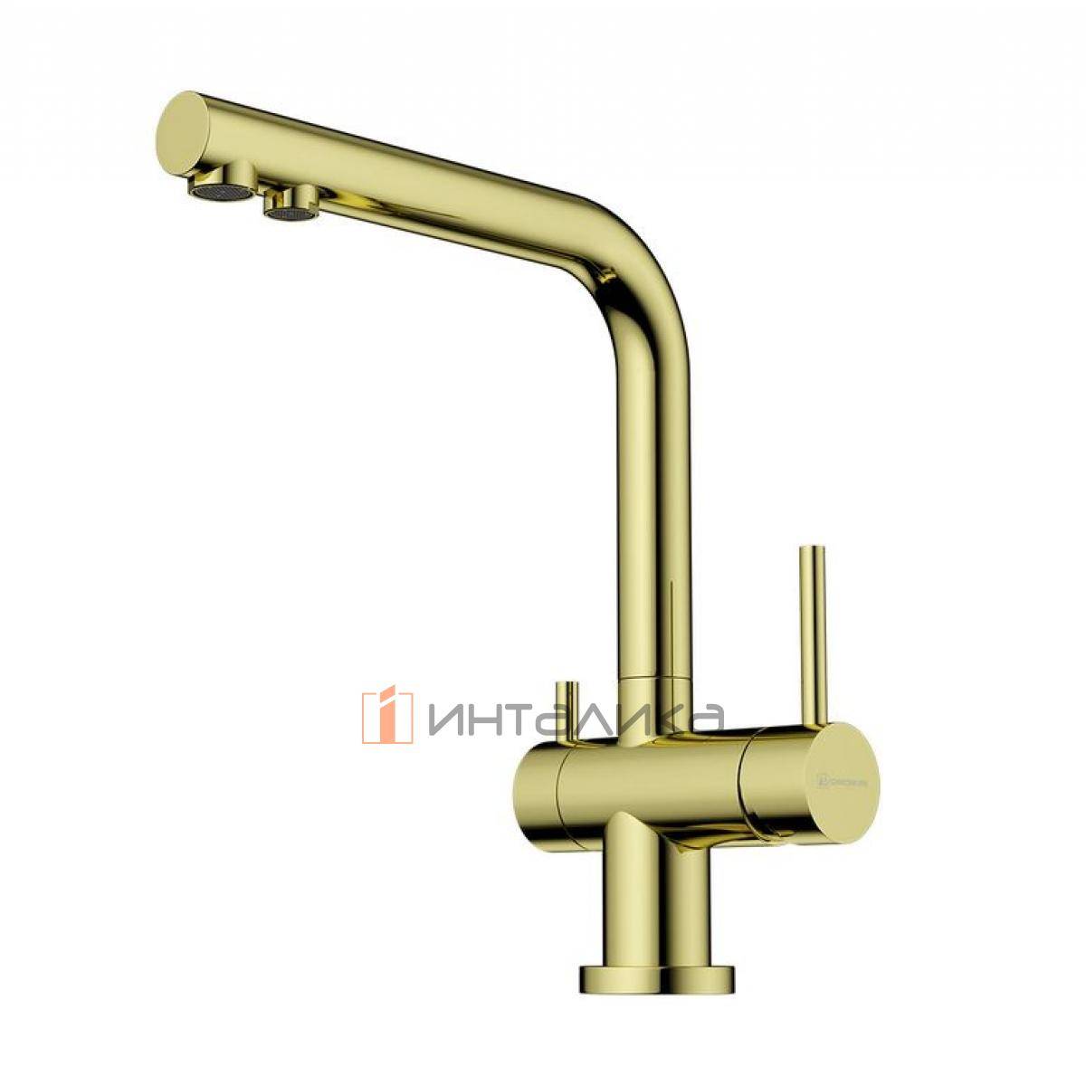 Смеситель Omoikiri NAGANO однорычажный, с выводом питьевой воды, светлое золото