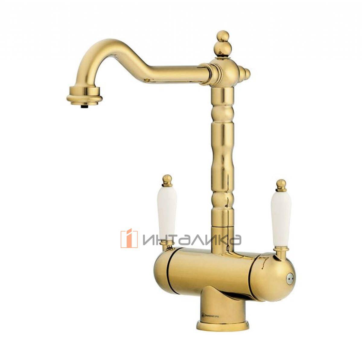 Смеситель Omoikiri AMAGASAKI двухрычажный, с выводом для питьевой воды, золото