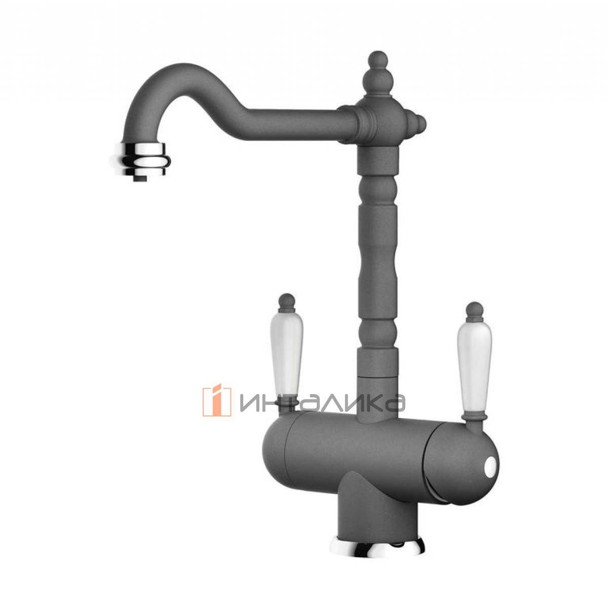 Смеситель Omoikiri AMAGASAKI двухрычажный, с выводом для питьевой воды, платина